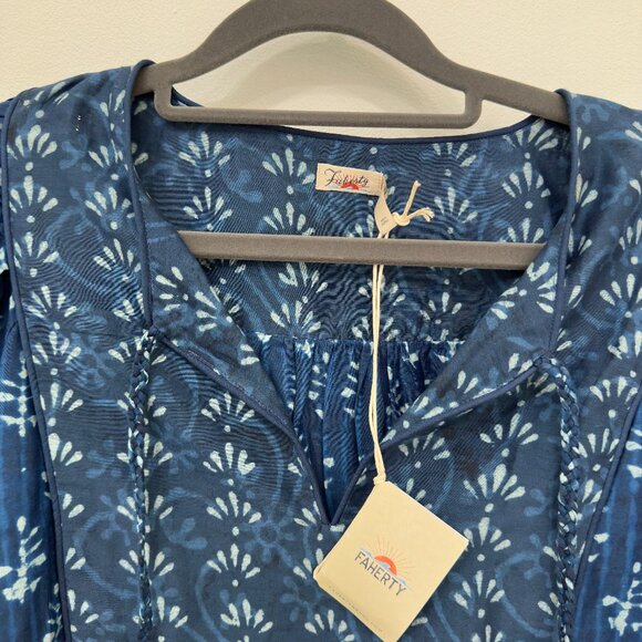 NWT Faherty Solstice Tie neck relaxed boho peasant top in sunburst mix print - Picture 8 of 11